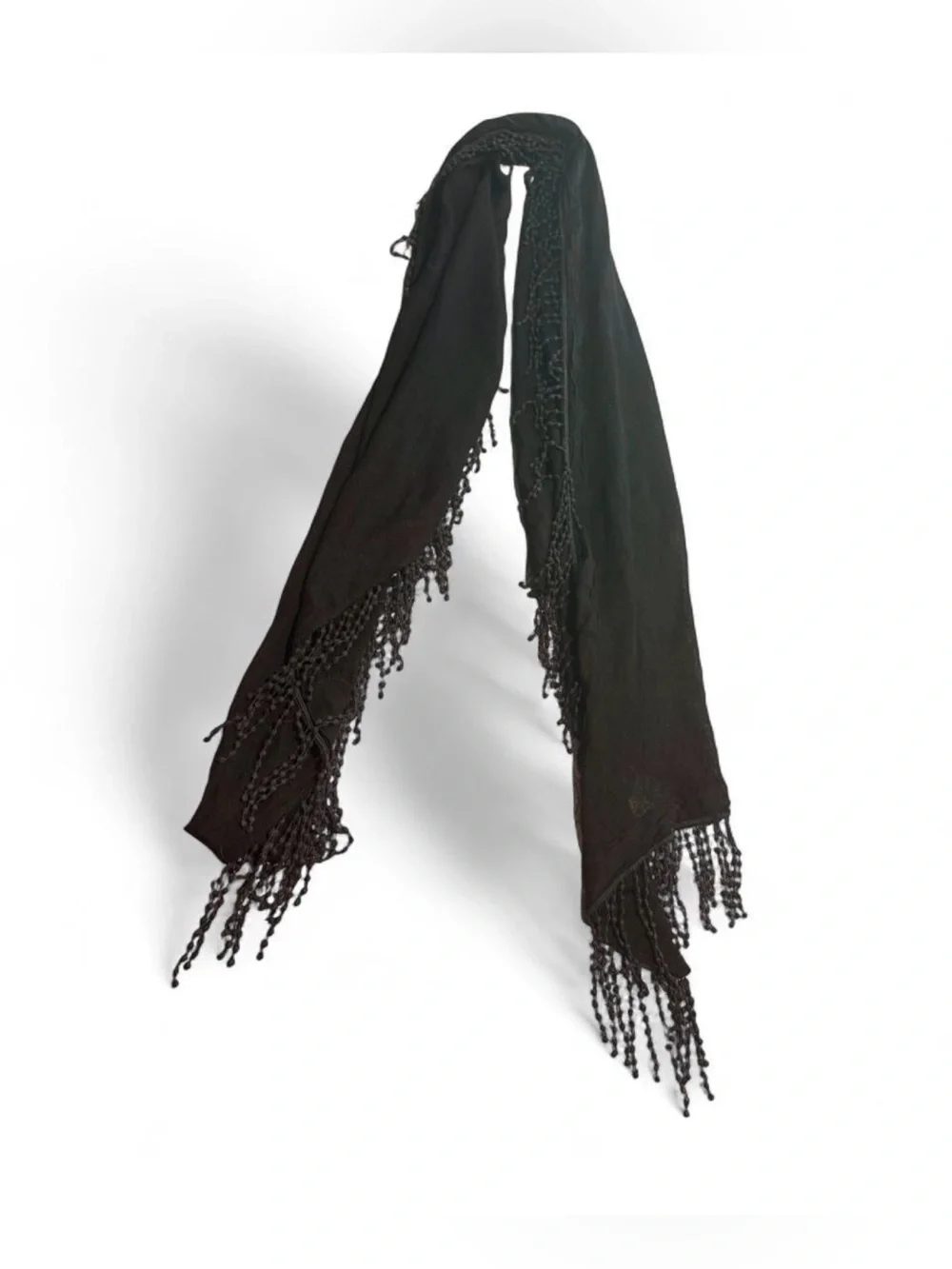 Chico's Black Fringe Open Knit Scarf